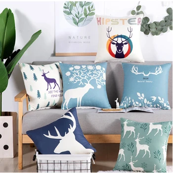 

2019 Nordic Pop Nordic Style Elk Deer Cushion Covers Pillow Cases Pillow Covers Bedroom Sofa Christmas Decoration 45*45cm
