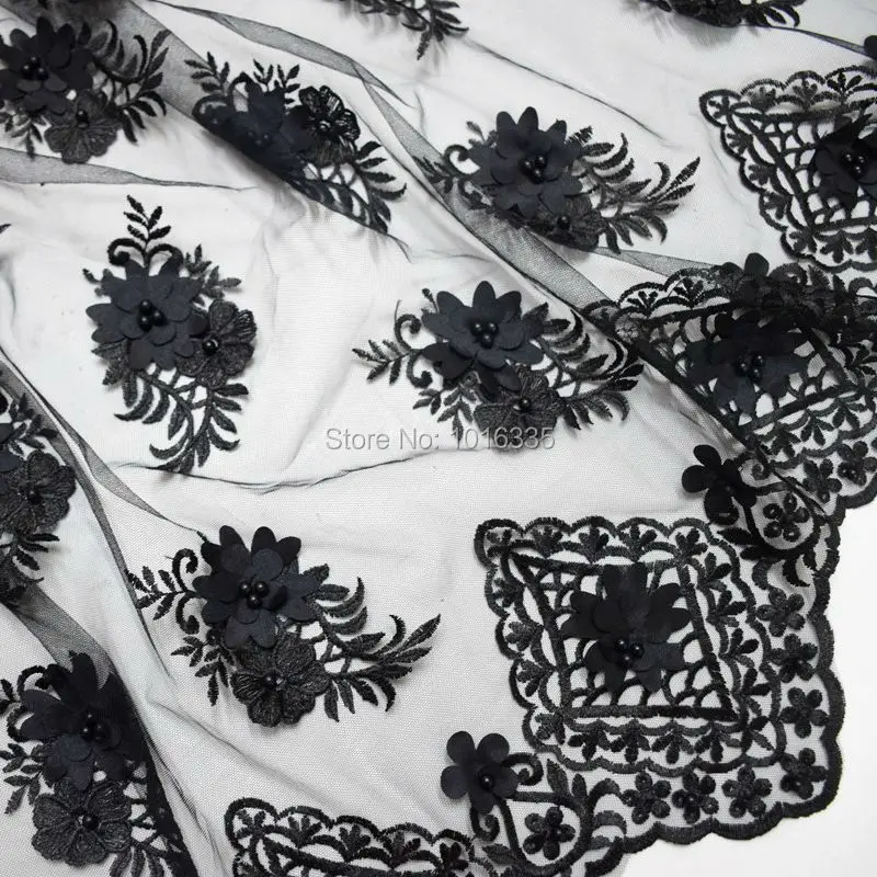 

Latest Black 3d lace fabric handmade florals french tulle lace fabric high quality lace applique