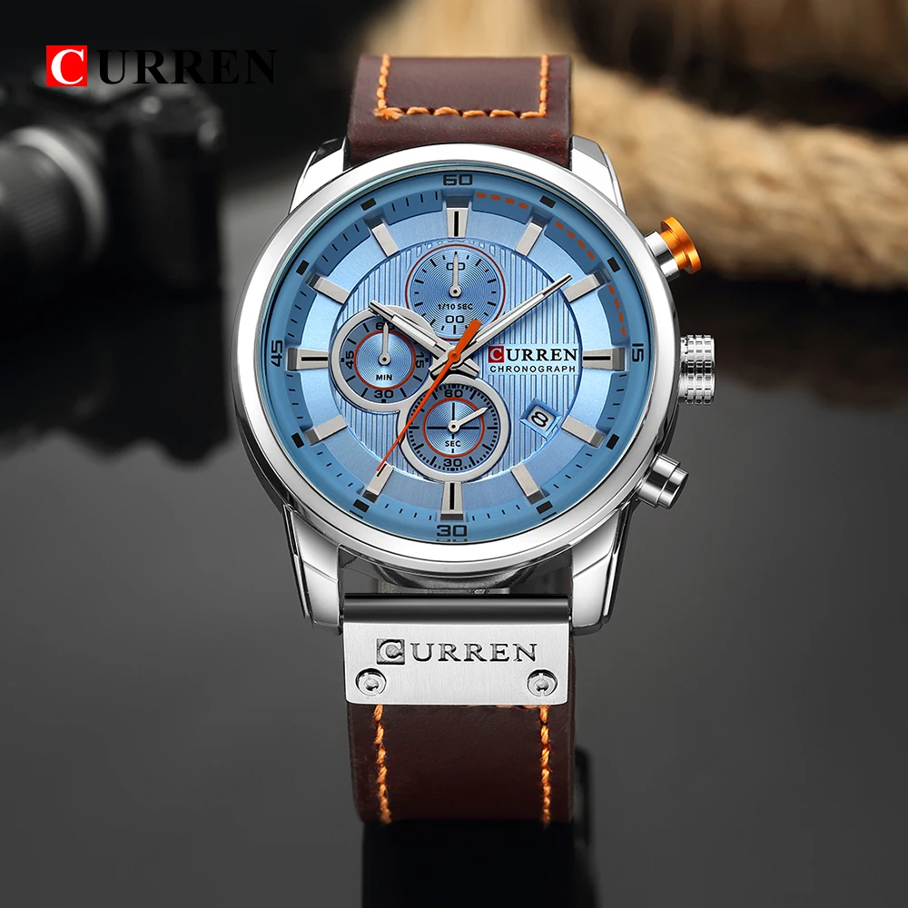 New Watches Men Luxury Brand CURREN Chronograph Men Sport Watches High Quality Leather Strap Quartz Wristwatch Relogio Masculin