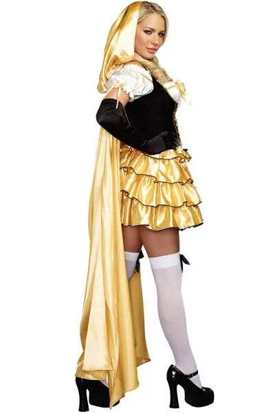 Very Pretty Dress Styled Long Gold Hooded Cape Adult Girls Fancy Goldilocks Costume L15319 (2)