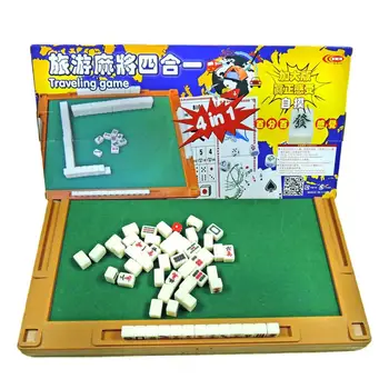 

Portable Mahjong Set Chinese Antique Mini Mahjong Dice Poker Set Playing Cards 4 In 1 Games Home Party Dormitory Travel Artifact