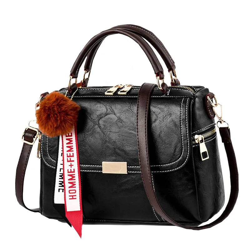 

New Women Messenger Bag Quality PU Leather Crossbody Bag with Hairball Decoration Female Shoulder Bag Girls Handbag Purses X539