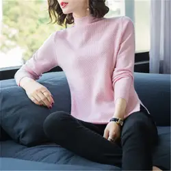 100% коза, кашемир вязаный женский корейский стиль водолазка открытый подол пуловер свитер сплошной цвет m-xl