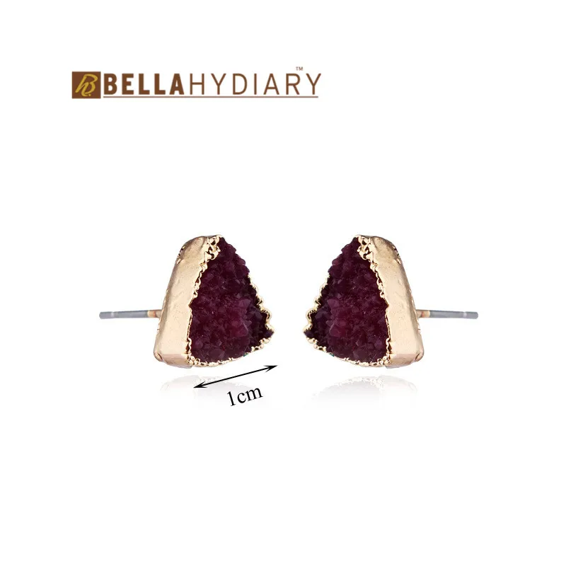 1 пара, простые трендовые геометрические треугольные серьги-гвоздики с эпоксидной смолой для женщин, ювелирное изделие, массивные серьги, черный, красный, Drusy, серьги-гвоздики