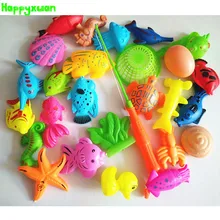 Happyxuan 27pcs/set Funny Magnetic Fishing Play Kids Game 1 Poles 1 Net 25 Plastic Magnet Fish Indoor Outdoor Fun Bath Toy