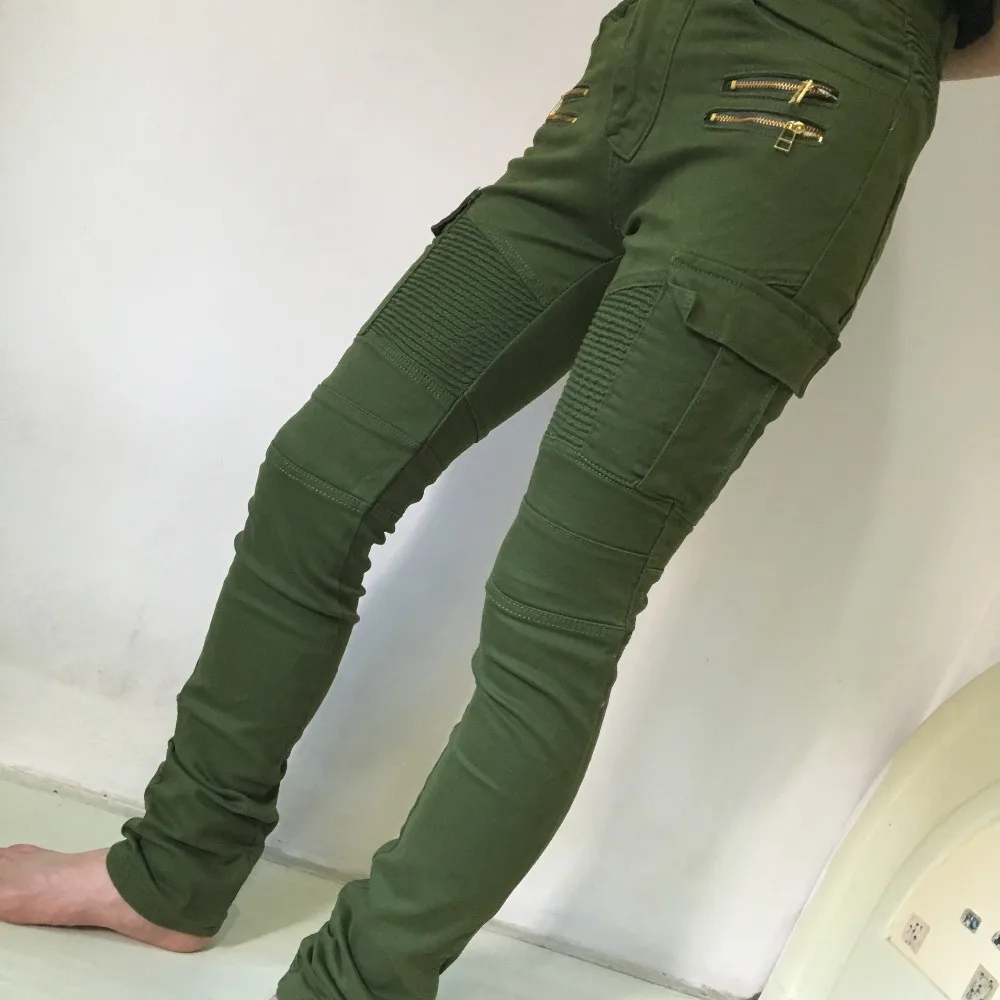 Новые мужские зеленые джинсы для байкеров эластичные мужские s облегающие Джинсы Стрейчевые обтягивающие штаны джинсовые Подиумные штаны на молнии с боковыми карманами