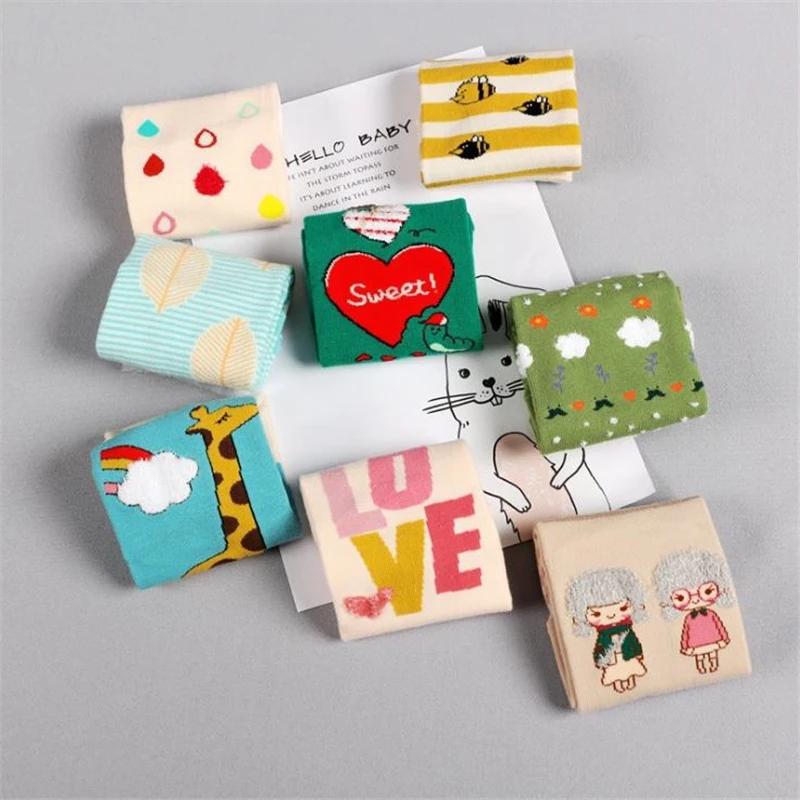 Creative Cute Cartoon Animals Bees Printed Socks School Girls Women Pure Cotton Soft Breathable Kawaii Socks for Spring Summer