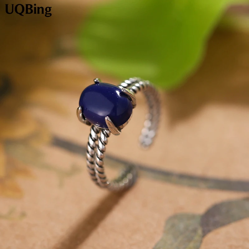 

Wholesale European Jewelry 925 Sterling Silver Blue Stone Rings Open 100% 925 Sterling Silver Retro Ring Women Jewelry 2016