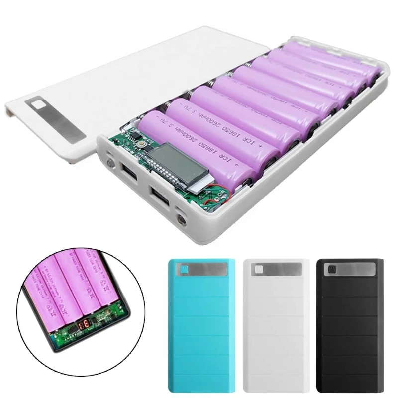 

OOTDTY Type C input 2 USB Ports 8x 18650 DIY Portable Battery Holder LED Display Power Bank Case Box(no battery