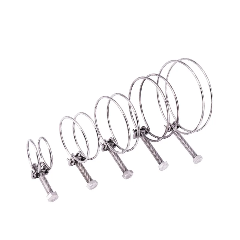 10 piezas de servicio pesado de alambre doble de abrazaderas de manguera ajustable Clip de abrazaderas para tubo de trabajo de fontanería de Hardware de sujetadores 16- 100mm