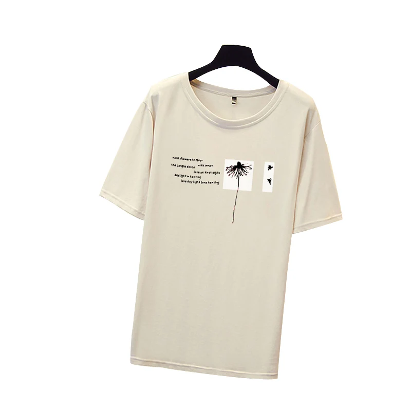 

ZXQJ Girls' loose-fitting short-sleeved cec Korean version of pure cotton plus student print half-sleeve shirt ins