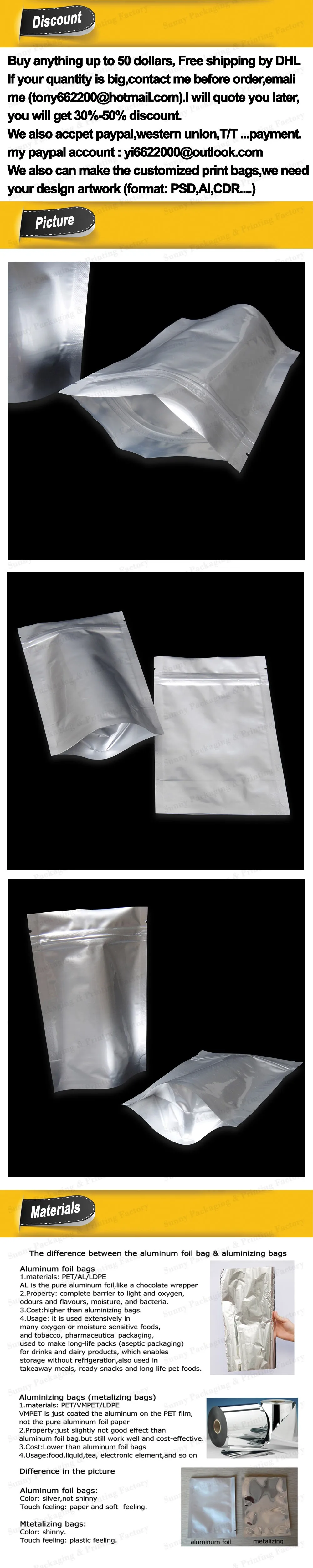 100 шт маленький размер майларовая алюминиевая фольга стоячие мешки с замком-молнией Хранение продуктов кислородный барьер сумки ширина от 9 см до 16 см