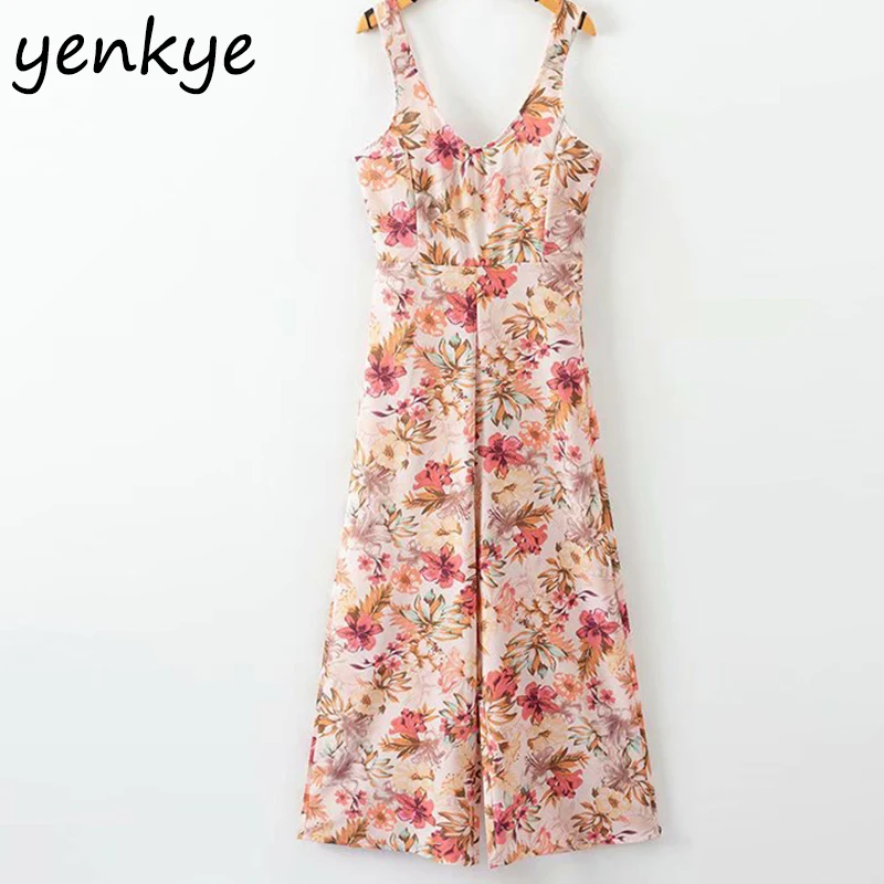 Boho 2018 комбинезон с цветочной расцветкой длинное женское сексуальное открытой