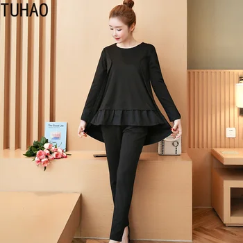 

TUHAO Women Sets 2019 Spring Plus Size 5XL 4XL 3XL Pants Pullover Office Lady Style 2 Piece Sets Women's Outfits Oversize JA358