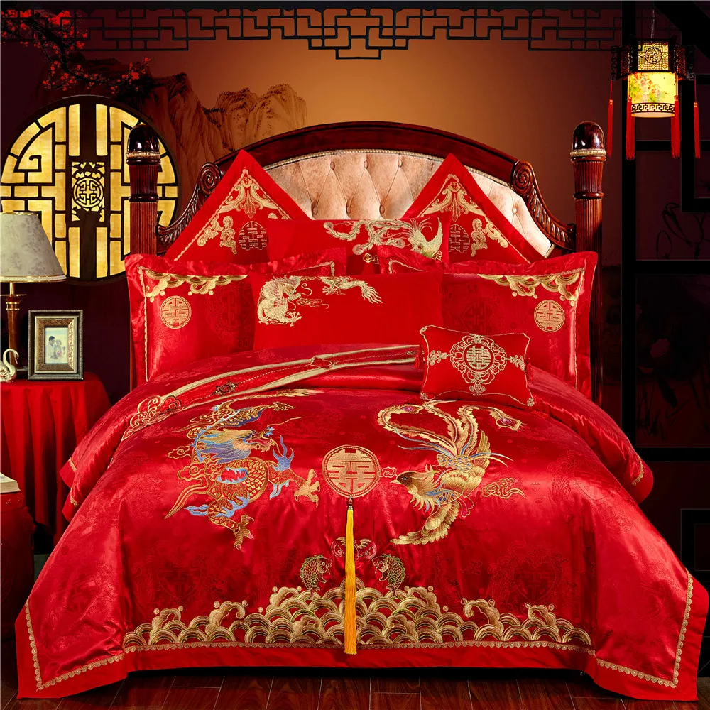 Chinese Wedding Red Bedding Set Asian Bedding With Dragon And