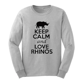 

Mens Keep Calm and Love Rhinos Adult Long Sleeve T-Shirts Casual Men Tee