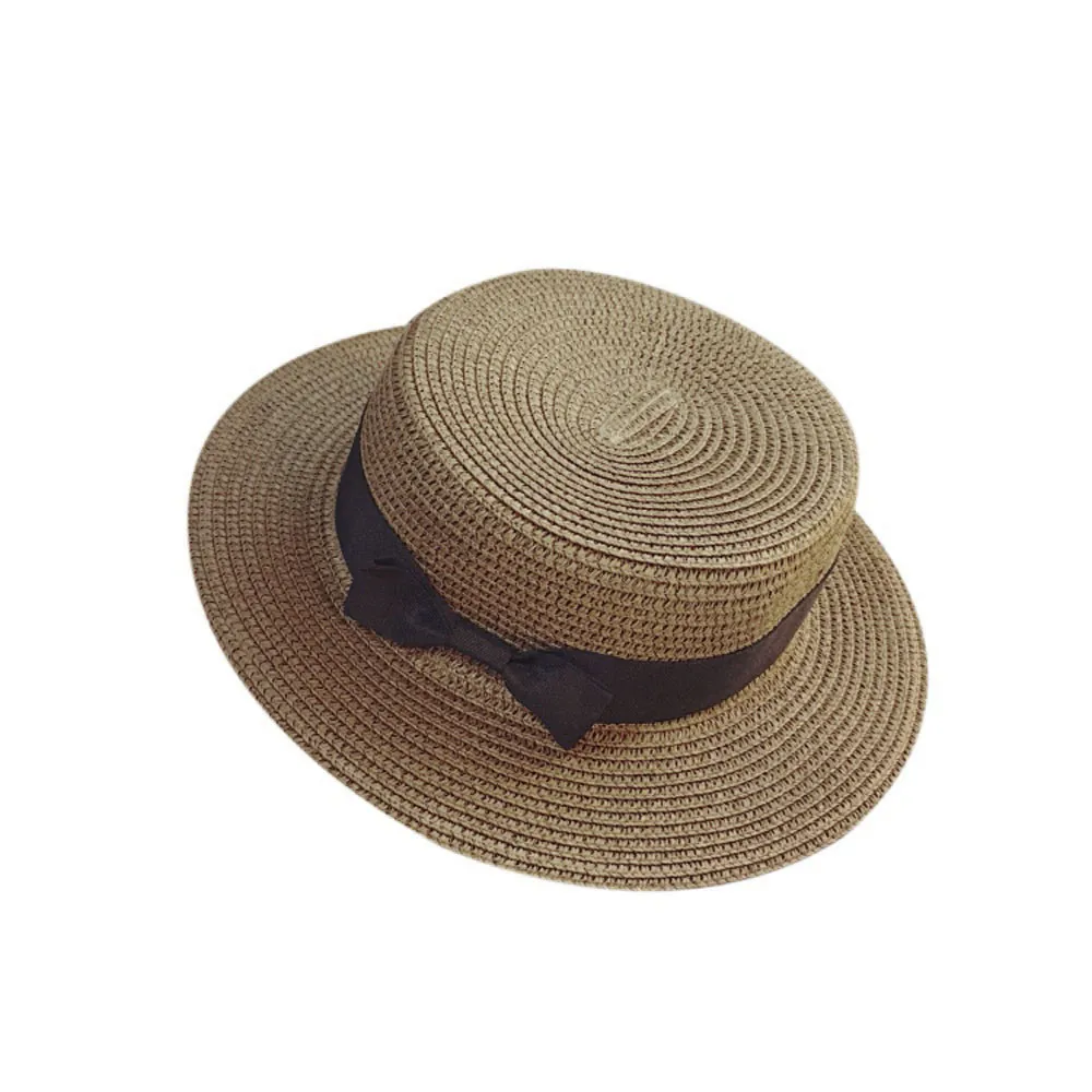 Женская летняя шляпа пляжная соломенная шляпа Панама женская кепка модная ручная работа Повседневная Плоский бант края шляпы от солнца для женщин - Цвет: B
