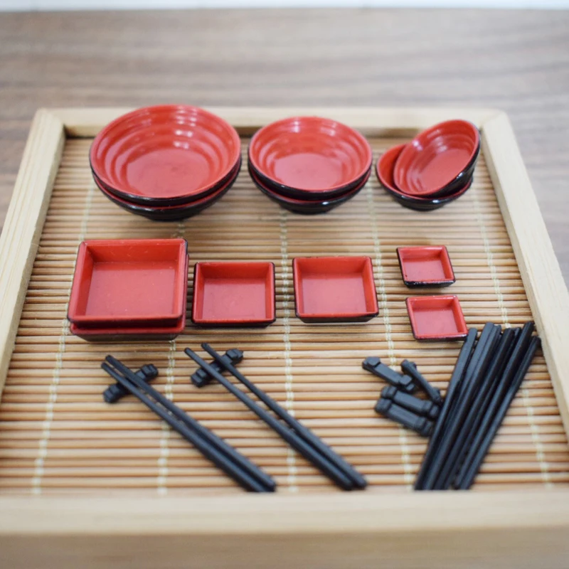 

1:12 Scale Miniature Dollhouse Chinese Dish Bowl Chopsticks Tableware Set Miniaturas Play Kitchen Toy