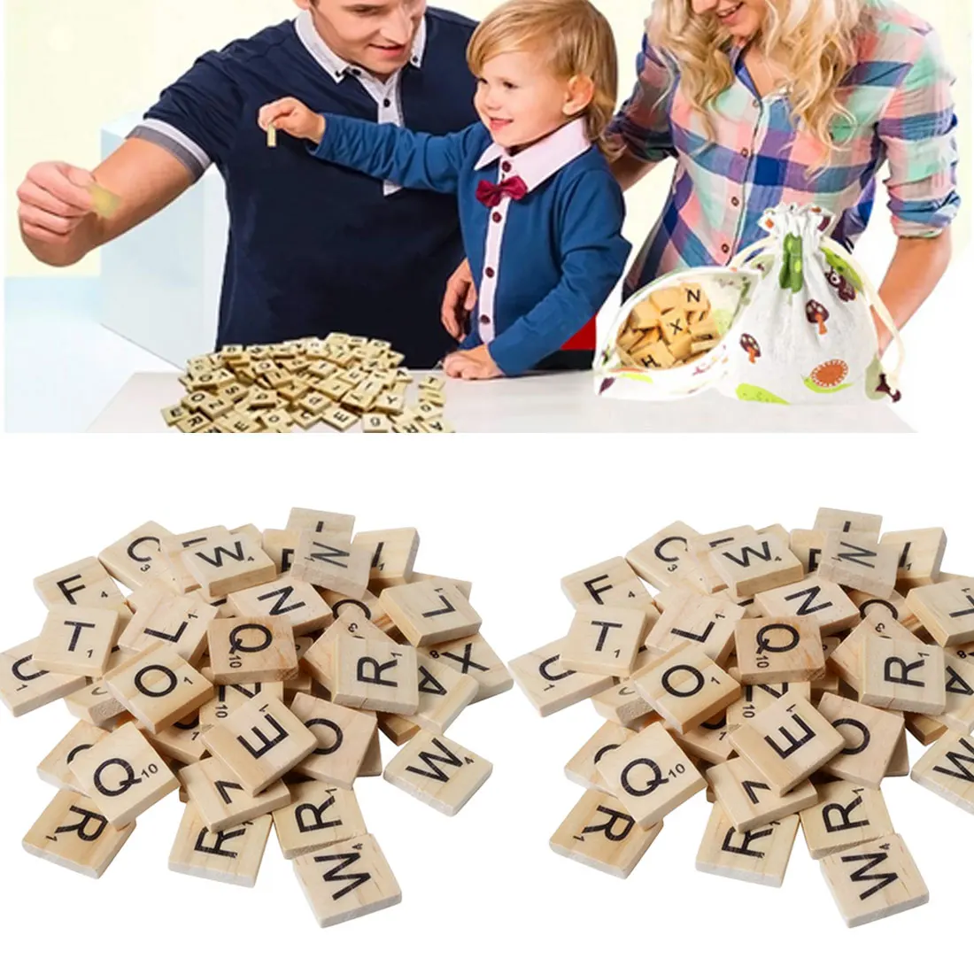 100Pcs/set English Words Wooden Letters Alphabet Tiles Black Scrabble ...