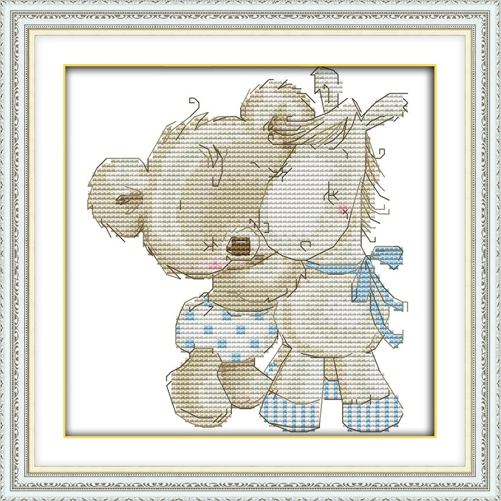 Bear and donkey cross stitch kit aida 14ct 11ct count printed canvas stitches embroidery DIY handmade needlework | Дом и сад