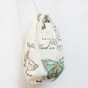 

YILE Brand New Cotton Canvas Draw String Girl Student Backpack Travelling Luggage Shoes Bag Printed Big Butterfly B047