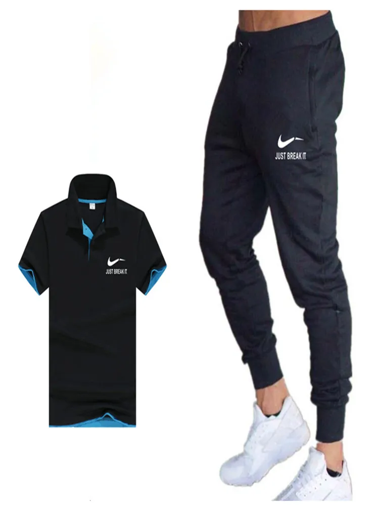 Летние классические с Поло Для мужчин + штаны Спортивная одежда Комплекты из двух предметов спортивный костюм Для мужчин мужские худи