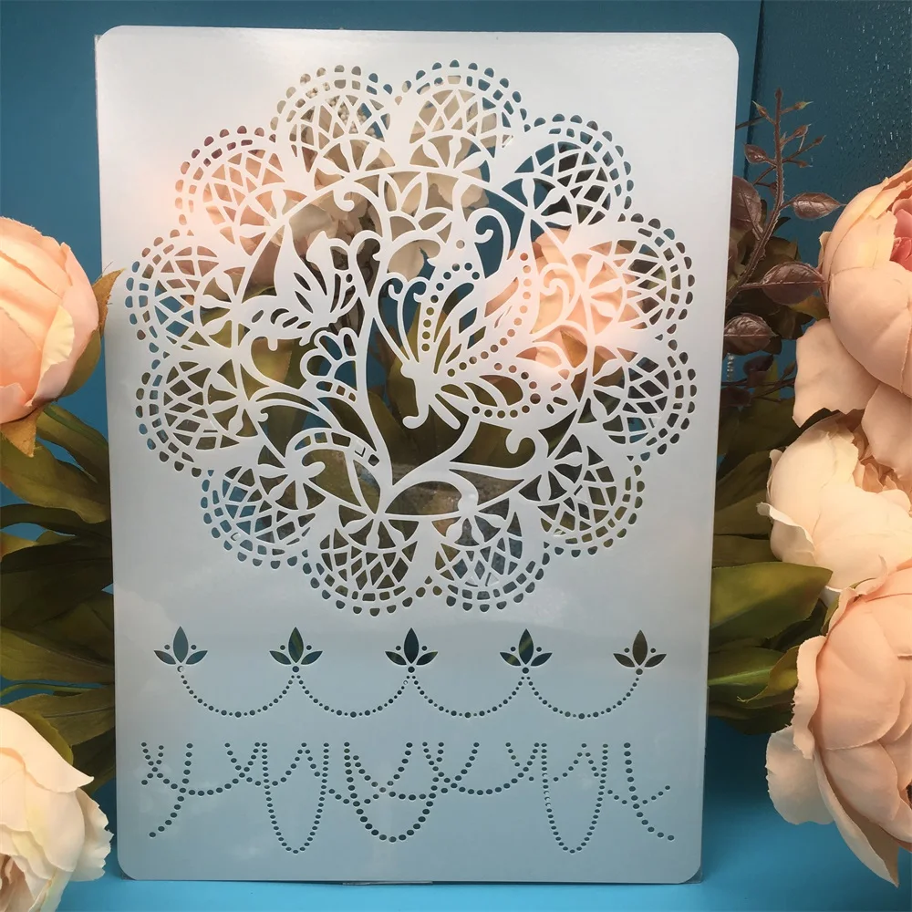 

29*21cm A4 Butterfly Flowers Circle DIY Craft Layering Stencils Painting Scrapbooking Stamping Embossing Album Card Template