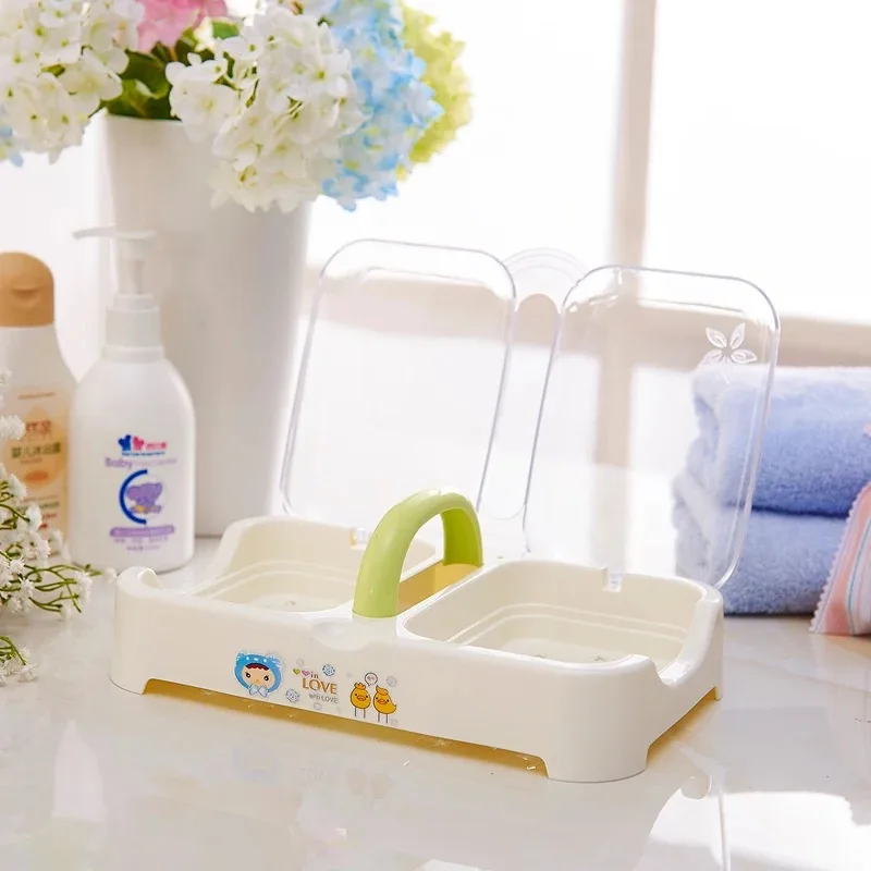 2 Grid Portable Soap Box With Lid and Handle Plastic Drain Soap Holder Tray Container Soap Storage Box Bathroom Accessories