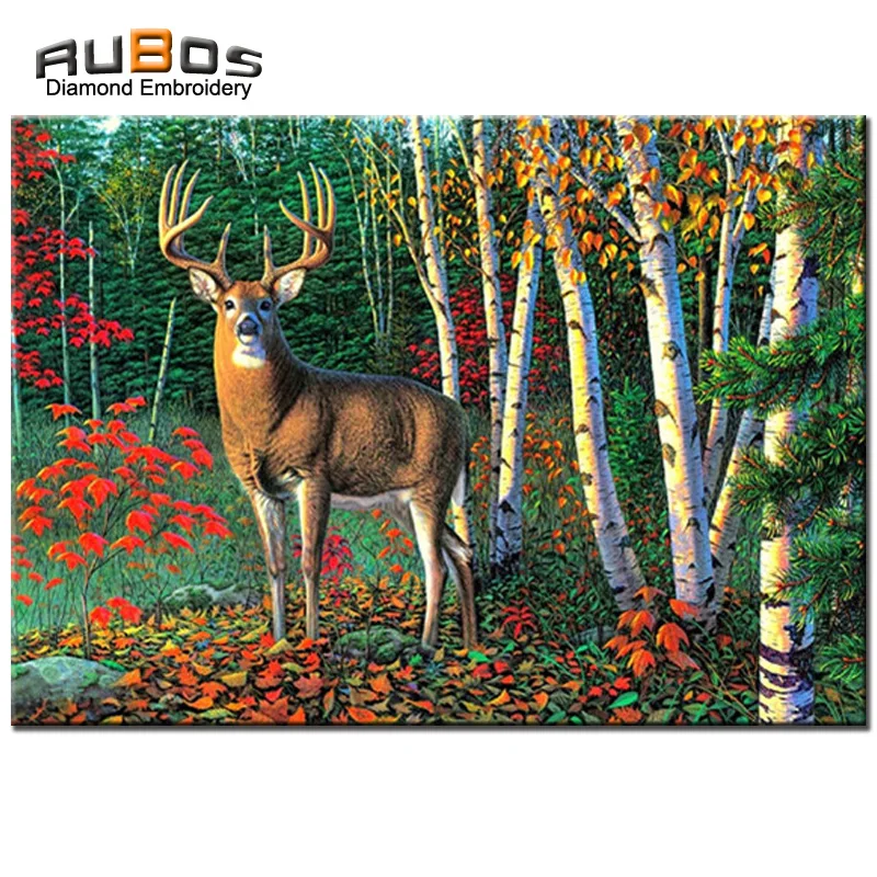 

RUBOS Elk Deer Nature DIY 5D Diamond Embroidery Pattern Rhinestone Diamond Painting Cross Stitch Mazayka 3D Cube wall Stickers