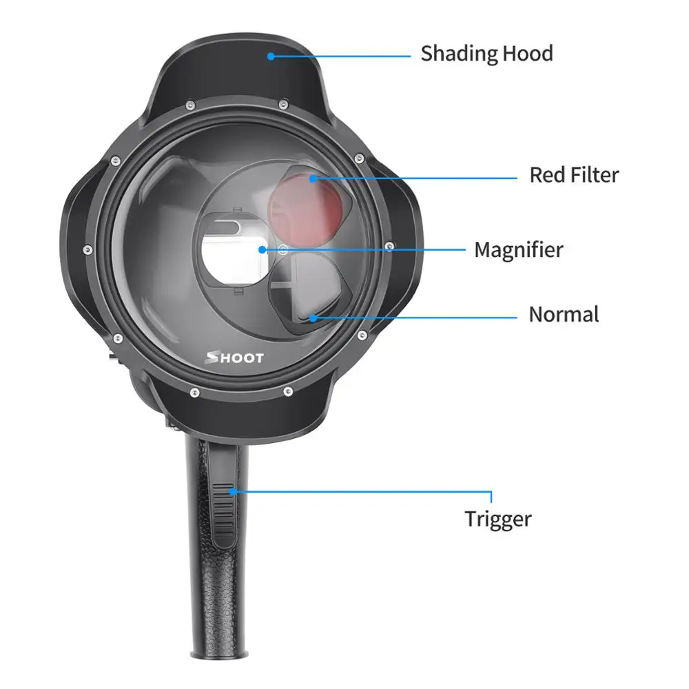 SHOOT buceo Domo Puerto impermeable filtro de la cubierta conmutable Domo para GoPro Hero 7 6 5 negro accesorio subacuático para Go pro 7 6 5 - 1