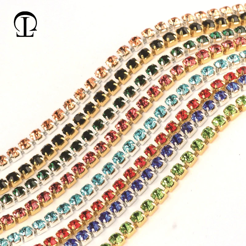 

10yards rhinestones Chain ss6~ss18 sticker glass applique strass crystal for DIY Sew On Apparel needlework clothes accessories