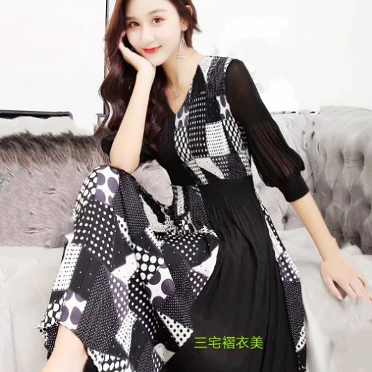 

MIYAKE Fold French Style Spring and Summer Fashion Large Size Dresses Retro Style free shipping