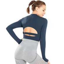 Ткань отводящая влагу с длинным рукавом Йога Corp верхняя женщина тренажерный зал Фитнес Спортивная рубашка с короткими рукавами Удобная нейлоновая шлейка топам для Для женщин футболка для бега