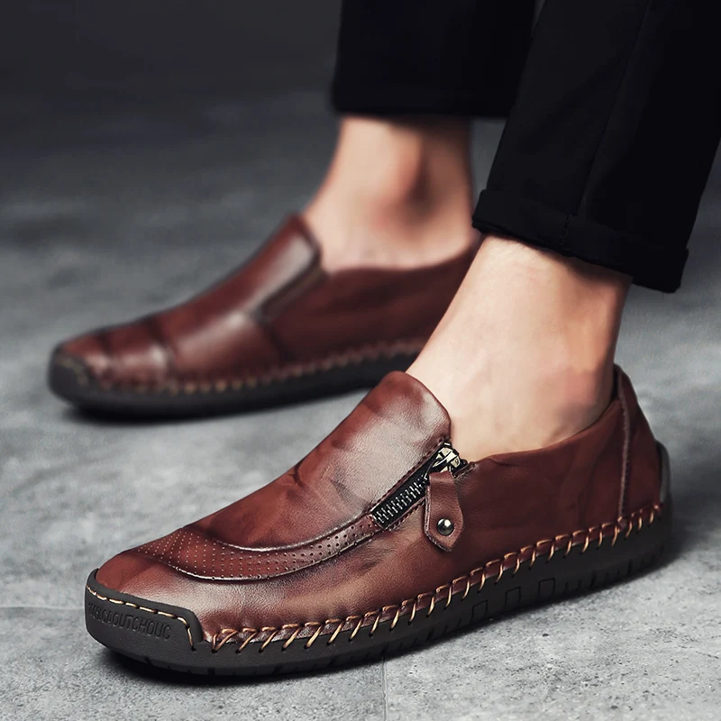 

2019 Men Leather Shoes New Arrival Mens Shoes Casual Flat Slip on Leather Shoes Men Handmade Fashion Walking Man Shoe