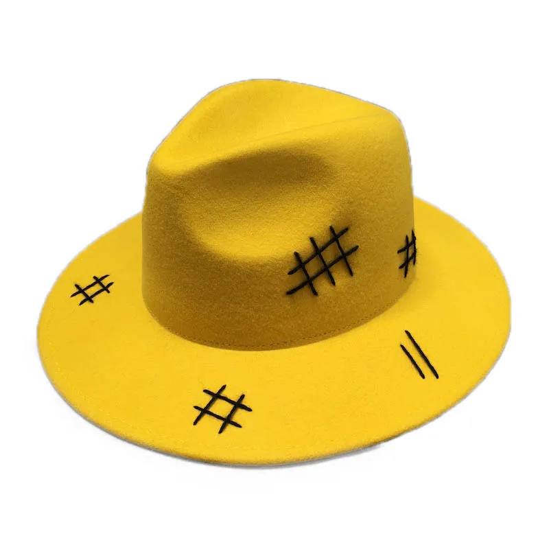 

Fibonacci Women Men Yellow Wool Fedora Hat Gentleman Elegant Lady Winter Autumn Wide Brim Jazz Church Panama Sombrero Cap