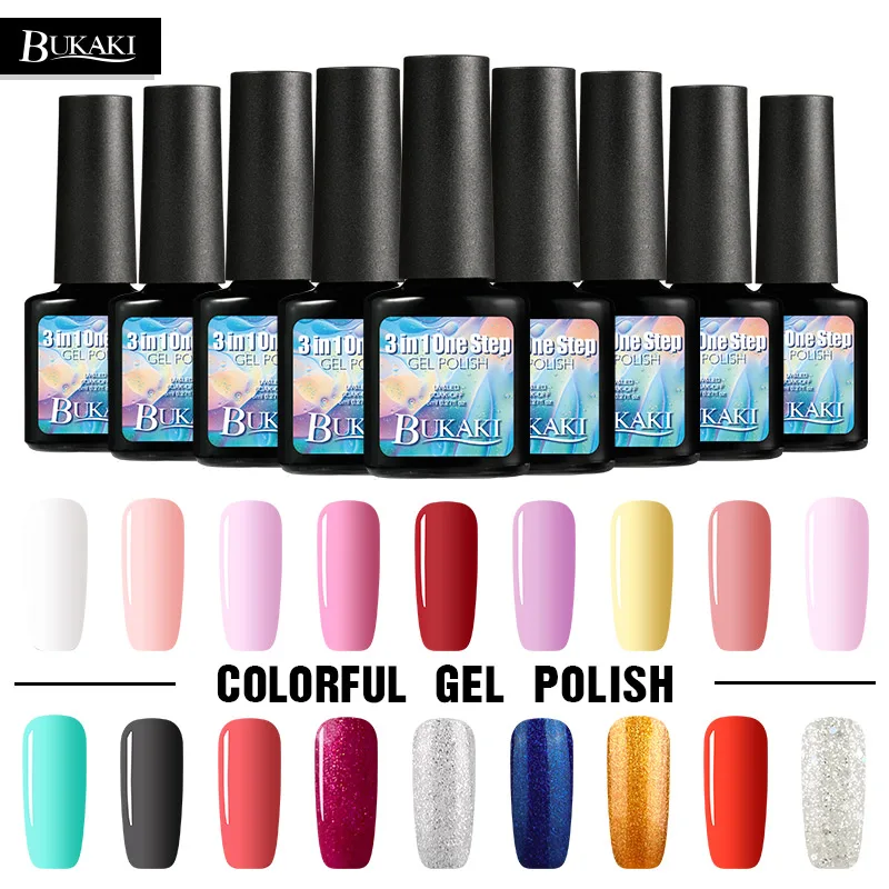 

BUKAKI 18 Colors Gel Polish 3 In 1 One Step Semi permanent Nail Gel Varnish No Need Top Base Coat Gel Nail Lacquer