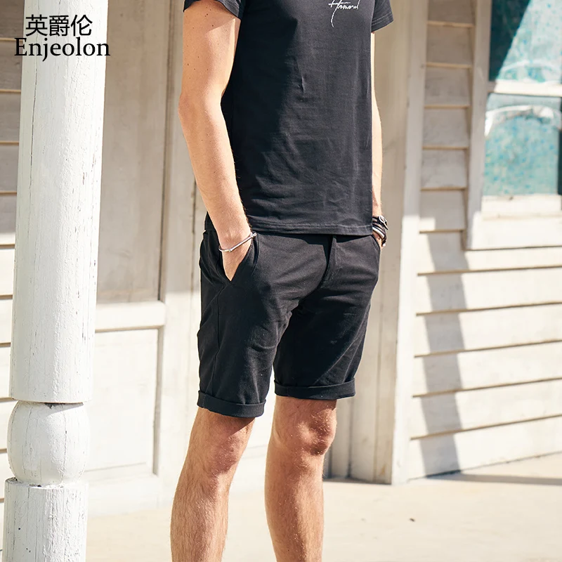 

Enjeolon brand top 2019 Summer Casual Shorts Men cotton Sim solid base men shorts Available Knee length cotton shorts K6807