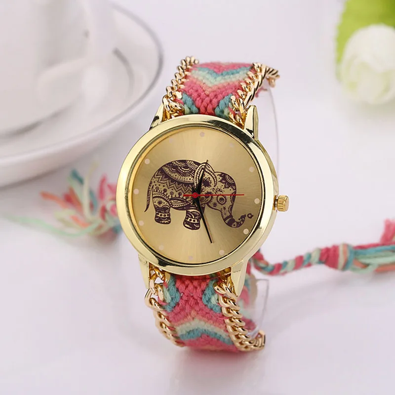 Женские часы с рисунком слона, циферблат, плетеная веревка, браслет, кварцевые наручные часы zegarek damski montre femme reloj mujer