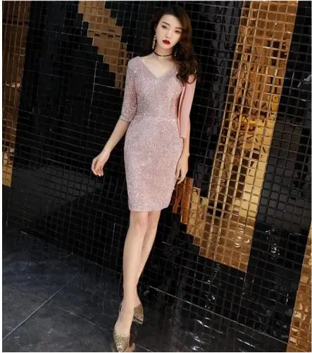 

Fashion Style Pink Sequins Unique One Sleeves Dress Women's Celebrate Prom Outfit Nightclub Evening Women Dance Dress