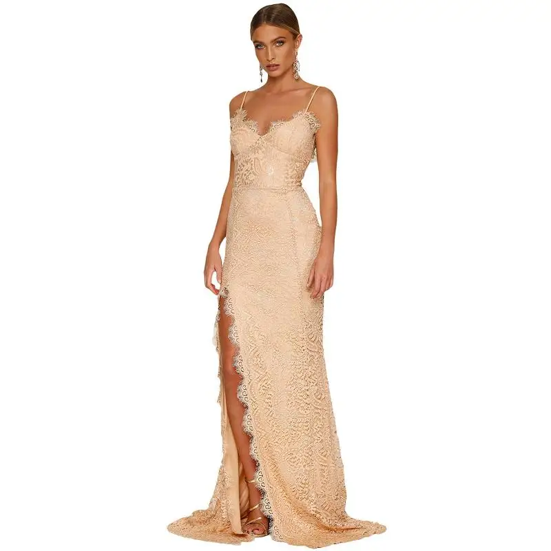 SEBOWEL 2017 Elegant Spaghetti Strap Split Long Party Dress Women Vintage Open Back Formal Dresses Sexy Lace Dress  (6)