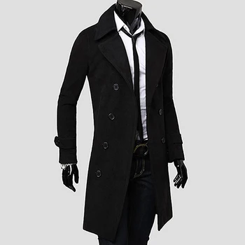 

Men Casual Fashion Autumn Winter Warm Double-breasted Slim Long Dust Coat Jacket