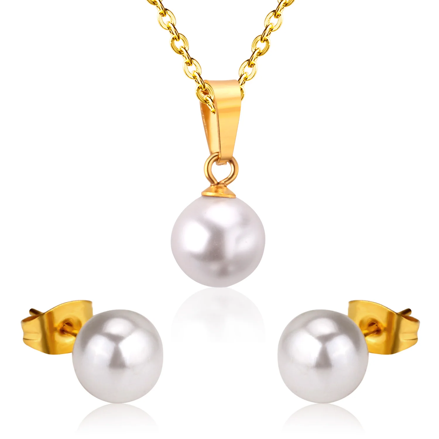Роскошный искусственный жемчуг ожерелье серьги набор украшений для женщин свадебные Дубай Африканские свадебные модные ювелирные наборы - Окраска металла: Gold