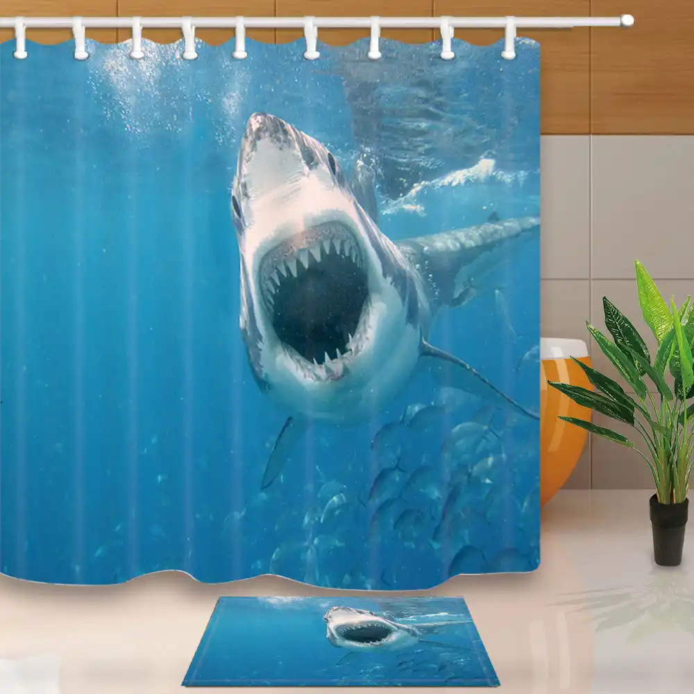 Bathroom Shower Curtains Under The Sea Shark Bathroom Curtains