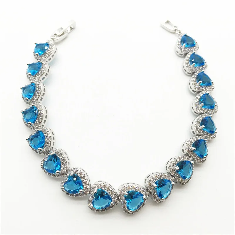 Aisure Urocze Morze niebieski Kolory AAA CZ Pave Serce Cyrkon Tenis Bransoletki Dla Kobiet Moda Koreański Sterling Silver Biżuteria