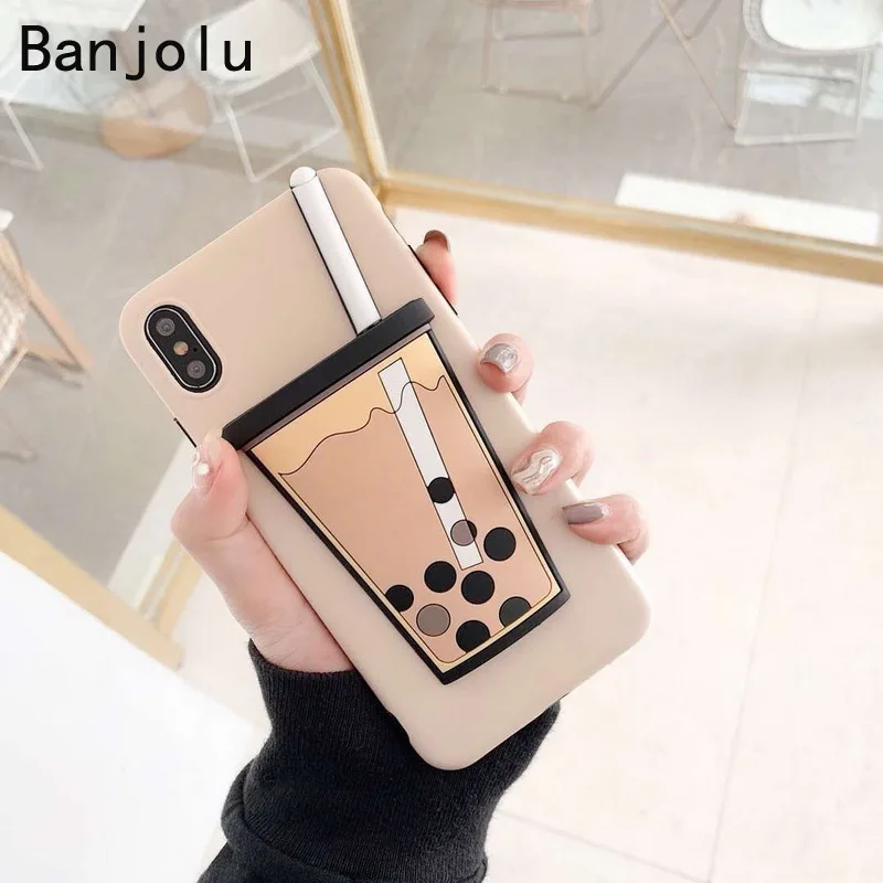 

Banjolu New Korean Phone Cases for iPhone X XR XS MAX 8 7 6 6s Plus Silicone Pearl Milk Tea + Soft TPU Back Case Cover