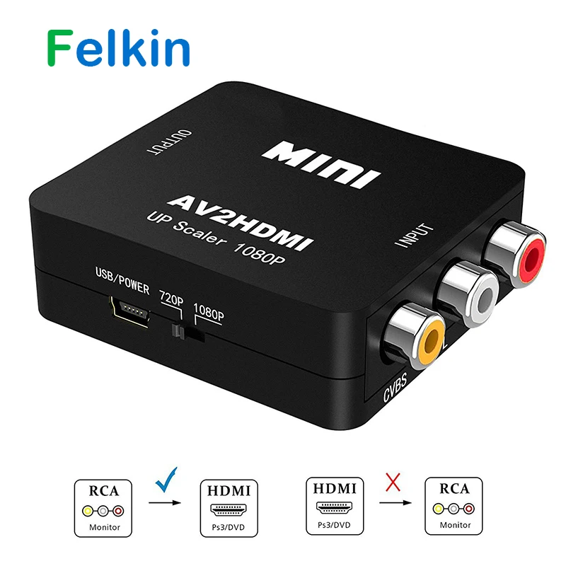 Felkin AV to HDMI Video Converter RCA/CVBS to HDMI