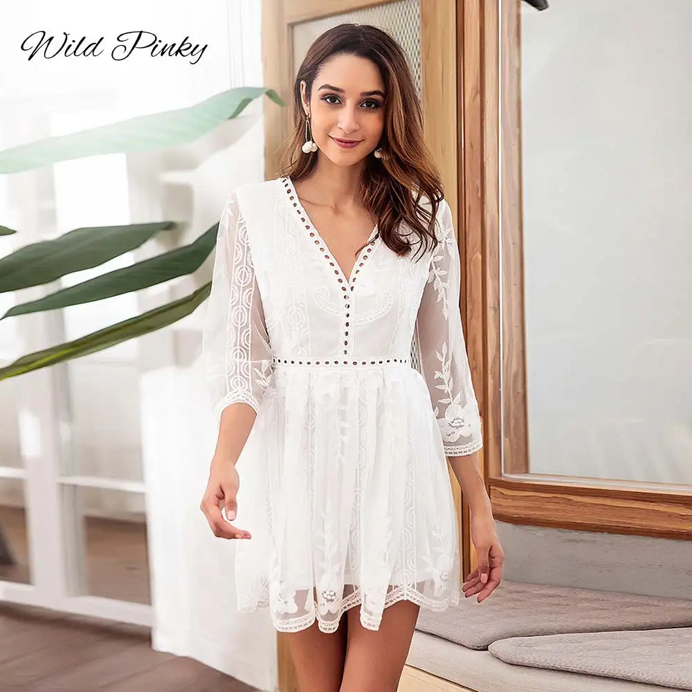 WildPinky весеннее сексуальное открытое платье для женщин белое с v образным вырезом