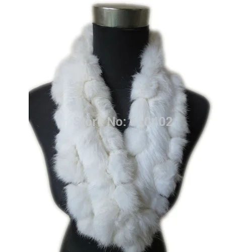 Новейший женский шарф ручной работы из натурального кроличьего меха с шарфом с шаром шейный платок Белый - Цвет: Белый