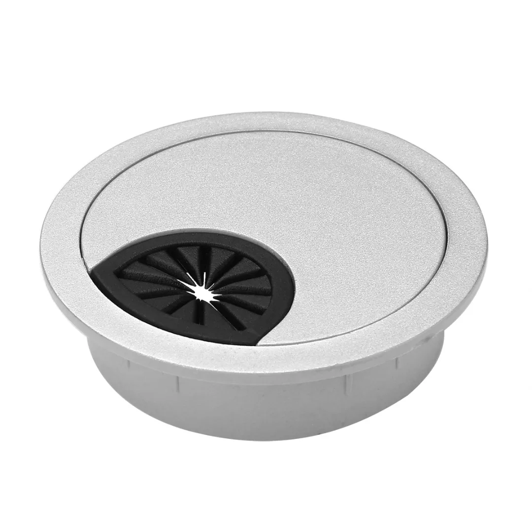 1pcs Plastic Table Cable Port Wire Outlet 80mm Silver Computer PC Table