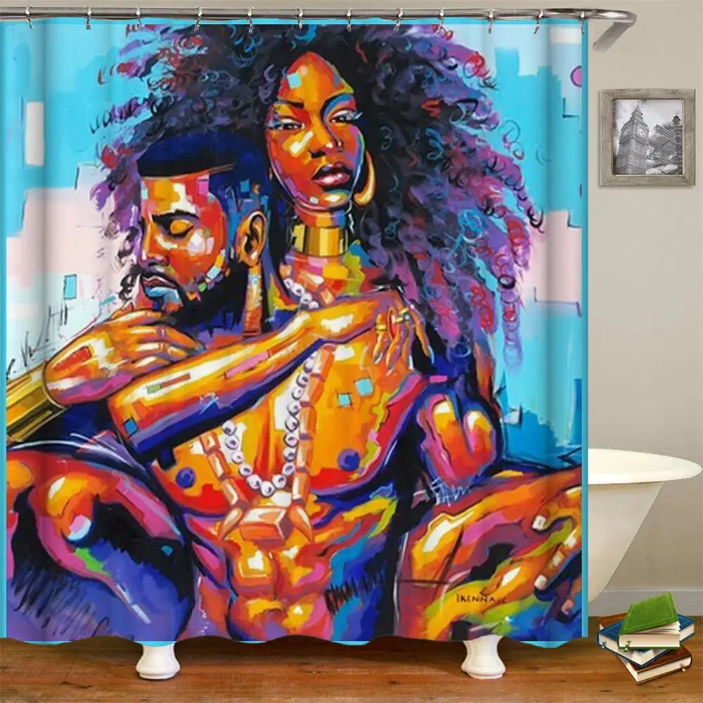African Shower Curtain African American Curtains Black Woman and Man